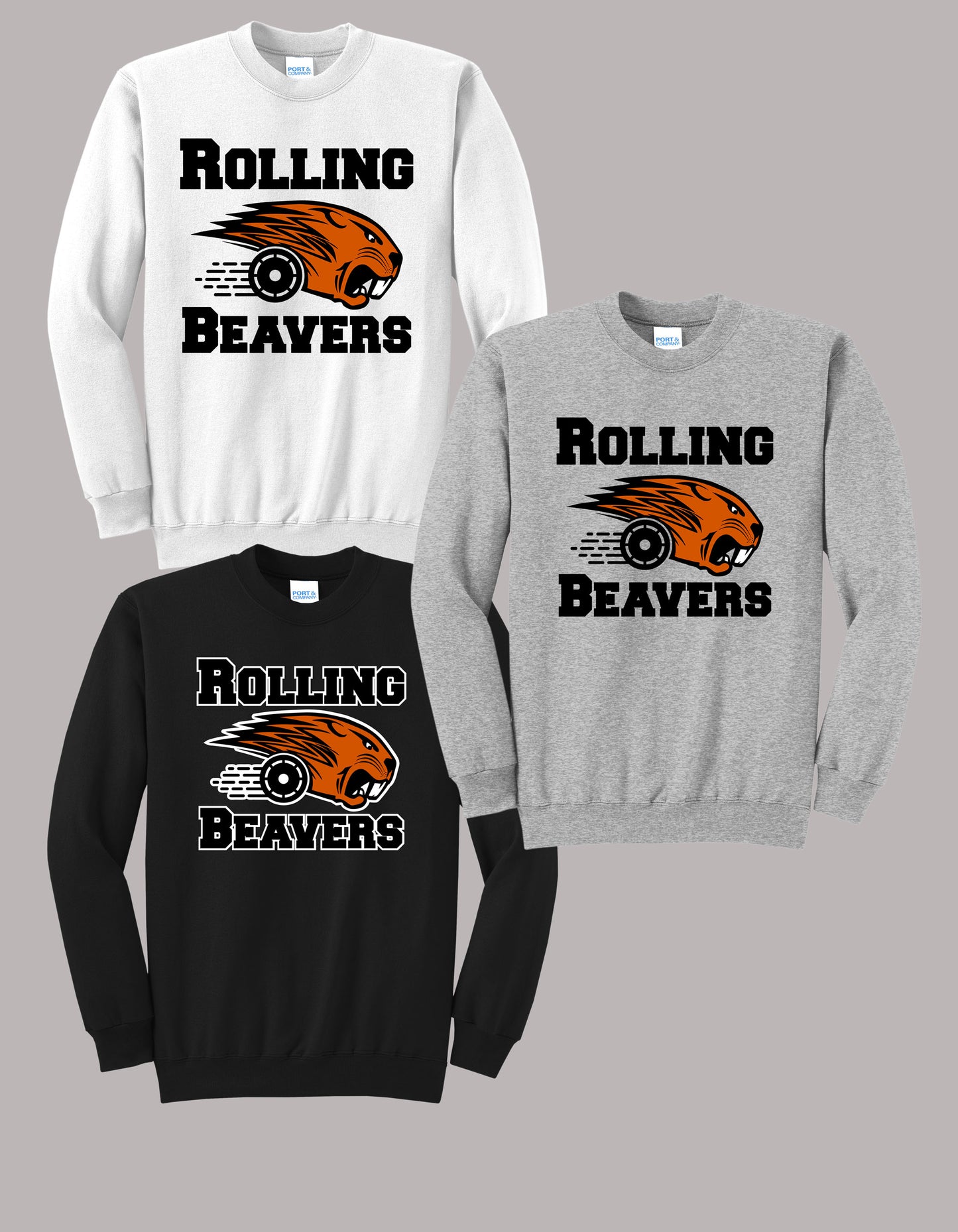 Rolling Beavers YOUTH Port & Company® Core Fleece Pullover Crewneck Sweatshirt (ready 12/02)