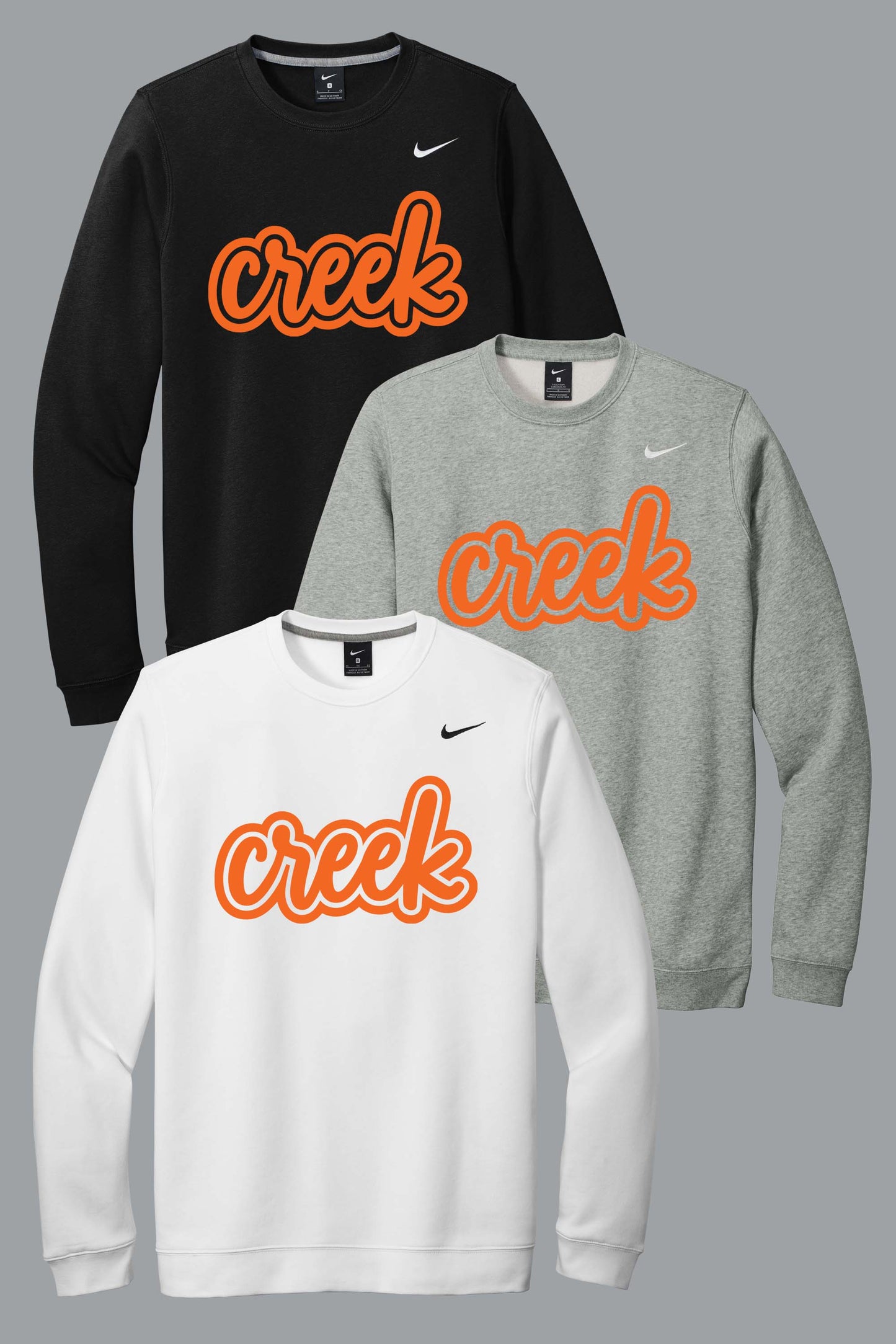 Creek Script Nike Club Fleece Crew (Ready 8/12)