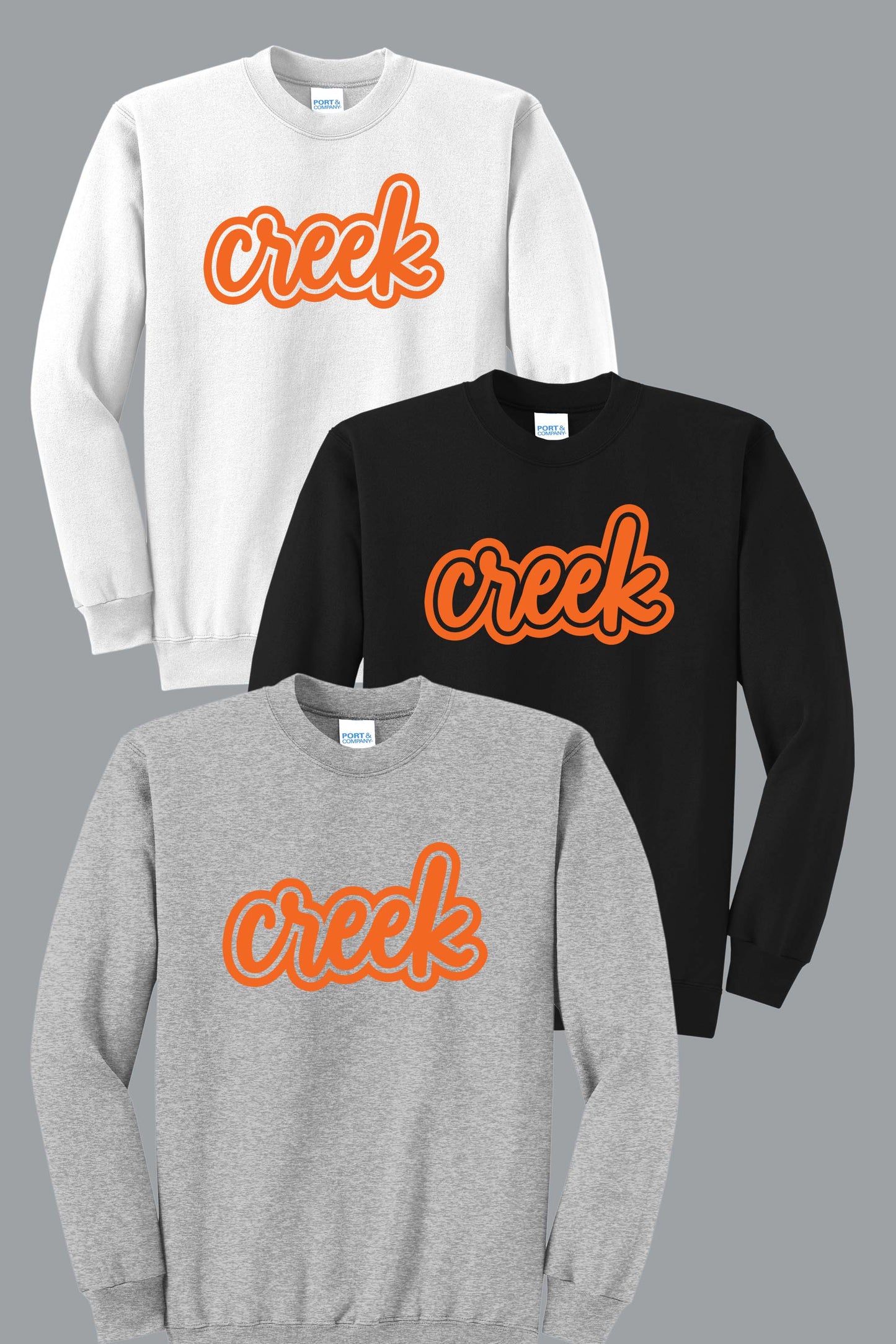 Creek Script Port & Company® Core Fleece Crewneck Sweatshirt (Ready 8/12)