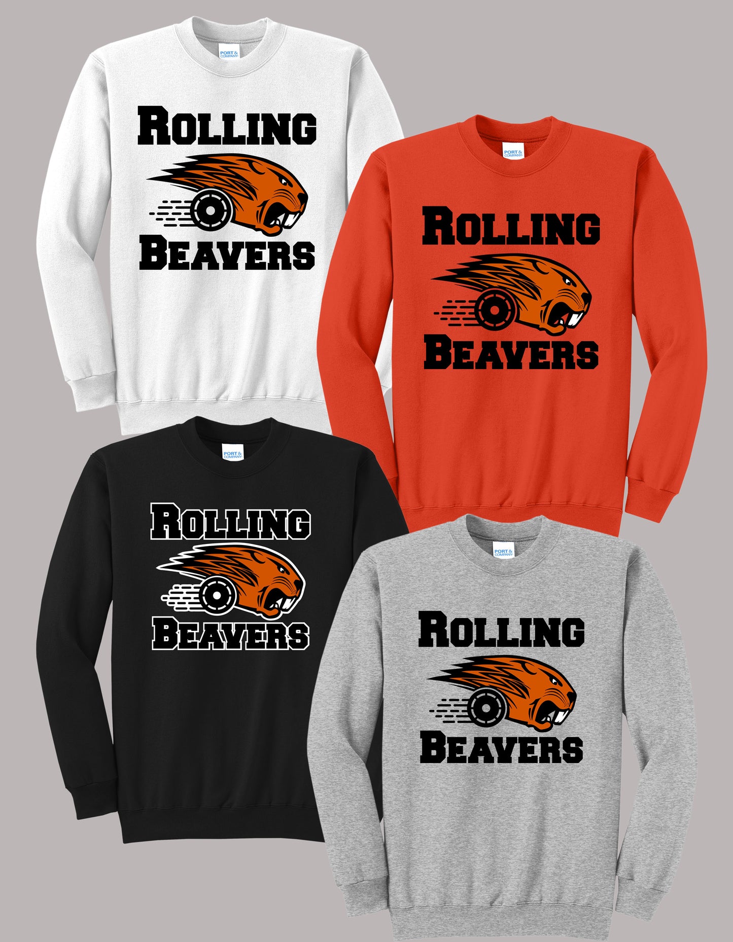 Rolling Beavers Port & Company® Core Fleece Pullover Crewneck Sweatshirt (ready 12/13)